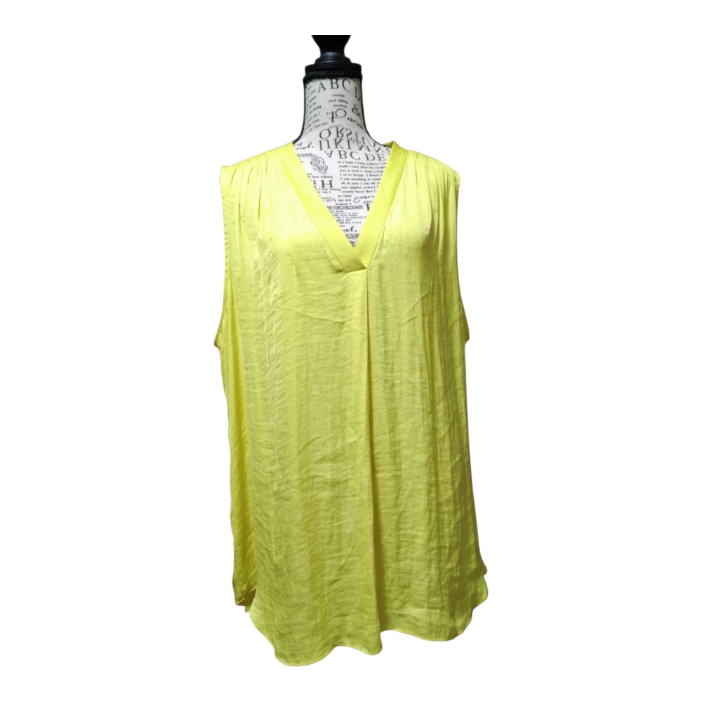 Vince Camuto Yellow Sleeveless V-Neck Rumple Blouse Size 2X